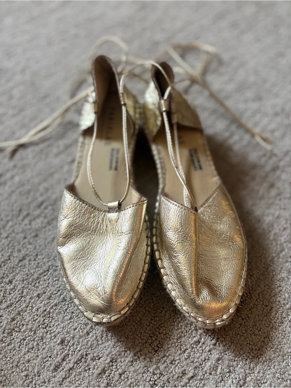 Gold Leather Metallic Lace-Up Espadrilles by Fabiolas